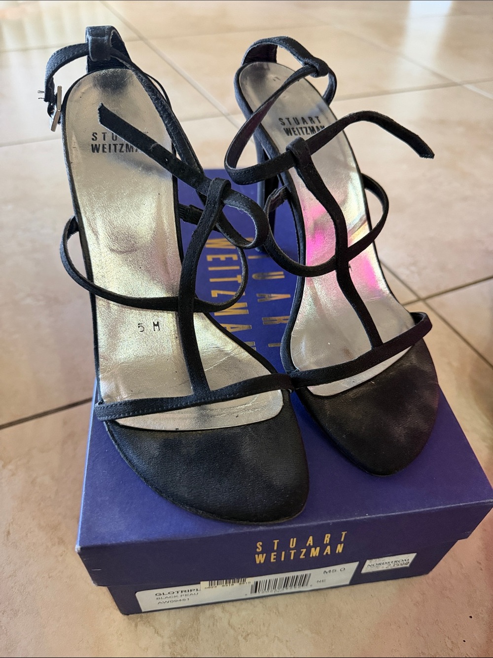Stuart Weitzman Black Strappy Suede Heels